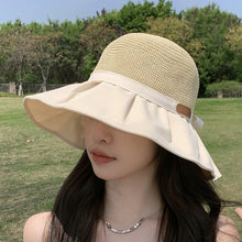 Load image into Gallery viewer, Sun Hat Women's Hollow Breathable Sunshade Hat Adjustable Bow Tie Fisherman Hat Foldable UV Protection Sunscreen Hat Travel Female Gift