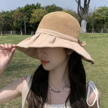 Load image into Gallery viewer, Sun Hat Women's Hollow Breathable Sunshade Hat Adjustable Bow Tie Fisherman Hat Foldable UV Protection Sunscreen Hat Travel Female Gift