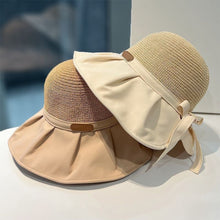 Load image into Gallery viewer, Sun Hat Women's Hollow Breathable Sunshade Hat Adjustable Bow Tie Fisherman Hat Foldable UV Protection Sunscreen Hat Travel Female Gift