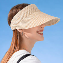 Load image into Gallery viewer, Sun Hat For Women Fashion Wide Brim Straw Hat Empty Top UV Protection Casual Hat Outdoor Sports Sunscreen Visor Hat Ponytail Beach Cap