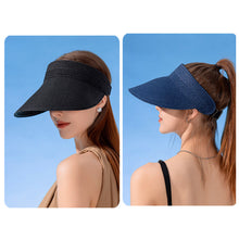 Load image into Gallery viewer, Sun Hat For Women Fashion Wide Brim Straw Hat Empty Top UV Protection Casual Hat Outdoor Sports Sunscreen Visor Hat Ponytail Beach Cap