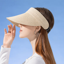 Load image into Gallery viewer, Sun Hat For Women Fashion Wide Brim Straw Hat Empty Top UV Protection Casual Hat Outdoor Sports Sunscreen Visor Hat Ponytail Beach Cap