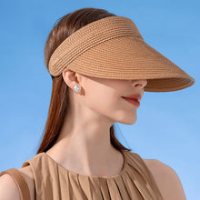 Load image into Gallery viewer, Sun Hat For Women Fashion Wide Brim Straw Hat Empty Top UV Protection Casual Hat Outdoor Sports Sunscreen Visor Hat Ponytail Beach Cap