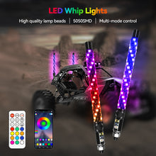 Load image into Gallery viewer, 30cm/1ft Remote Control LED Whip Lights Colorful Flagpole Antenna Whips for UTV ATV Off Road Truck Sand Buggy Dune RZR