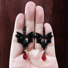 Load image into Gallery viewer, Gothic Vampire Bat Earrings Retro Dark Red Crystal Drop Earrings for Women Man Fashion Witch Jewelry Halloween Accessories Gifts