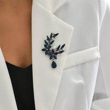 Load image into Gallery viewer, Blue Crystal Flower Brooch Elegant Pearl Brooches For Women Temperament Rhinestone Drop Pendent Pin Fashion Jewelry Accessories Gifts