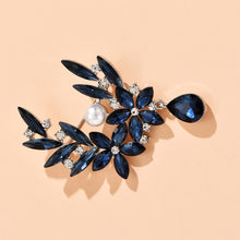 Load image into Gallery viewer, Blue Crystal Flower Brooch Elegant Pearl Brooches For Women Temperament Rhinestone Drop Pendent Pin Fashion Jewelry Accessories Gifts