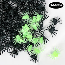 Load image into Gallery viewer, 100pcs Halloween Spiders Decorations Small Black Luminous Plastic Spiders Haunted House Spider Decoration Simulation Tricky Toy