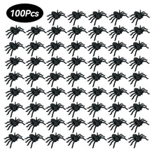 Load image into Gallery viewer, 100pcs Halloween Spiders Decorations Small Black Luminous Plastic Spiders Haunted House Spider Decoration Simulation Tricky Toy