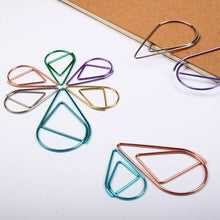 Load image into Gallery viewer, 100Pieces Metal Material Drop Shape Paper Clips Gold Silver Color Kawaii Cute Bookmark Clip Stationery Office School Supplies