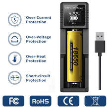 Load image into Gallery viewer, USB LCD Battery Smart Charger 1 / 2 Slots Dual For 18650 3.7V Rechargeable Lithium Battery For 1.2V NI-MH AA / AAA Battery