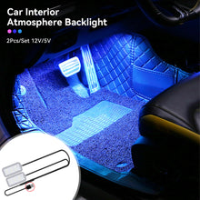 Load image into Gallery viewer, 2Pcs/Set 12V/5V USB LED Car Interior Atmosphere Backlight Ambient Mood Foot Light With Cigarette USB Lighter Decorative Lamp Auto Accessories