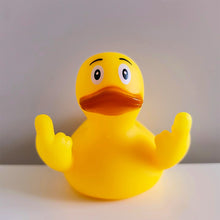 Load image into Gallery viewer, Middle Finger Duck Rubber Ducks Finger National Flag Pattern Small Yellow Duck for Desk Car Interior Truck Dashboard Tabletop Decoration