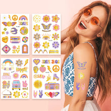 Load image into Gallery viewer, HIPPIE Peace Love Gold Powder Tattoo Stickers Hippie Party Waterproof Sweatproof Butterfly Flower Tattoo Stickers