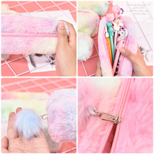 Load image into Gallery viewer, Gradient Lovely Girl Plush With Ball Pencil Case For Girls Stationery Storage Bag School Supplies