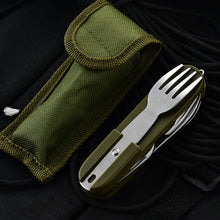 Load image into Gallery viewer, 7 In 1 Multifunctional Stainless Steel Outdoor Picnic Tableware Foldable Fork Spoon Knife Camping Hiking Travelling Dinnerware