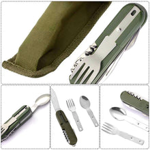 Load image into Gallery viewer, 7 In 1 Multifunctional Stainless Steel Outdoor Picnic Tableware Foldable Fork Spoon Knife Camping Hiking Travelling Dinnerware