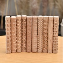Load image into Gallery viewer, 3D Pottery Tools Wooden Texture Rolling Stick Pottery Embossed Rod Flower Pattern Relief Soft Clay Tools Hand Pressure Mud Rollers DIY Clay Craft Tool