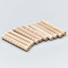 Load image into Gallery viewer, 3D Pottery Tools Wooden Texture Rolling Stick Pottery Embossed Rod Flower Pattern Relief Soft Clay Tools Hand Pressure Mud Rollers DIY Clay Craft Tool