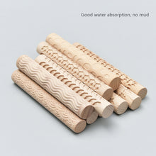 Load image into Gallery viewer, 3D Pottery Tools Wooden Texture Rolling Stick Pottery Embossed Rod Flower Pattern Relief Soft Clay Tools Hand Pressure Mud Rollers DIY Clay Craft Tool