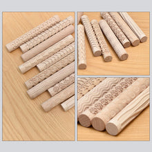Load image into Gallery viewer, 3D Pottery Tools Wooden Texture Rolling Stick Pottery Embossed Rod Flower Pattern Relief Soft Clay Tools Hand Pressure Mud Rollers DIY Clay Craft Tool