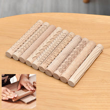 Load image into Gallery viewer, 3D Pottery Tools Wooden Texture Rolling Stick Pottery Embossed Rod Flower Pattern Relief Soft Clay Tools Hand Pressure Mud Rollers DIY Clay Craft Tool