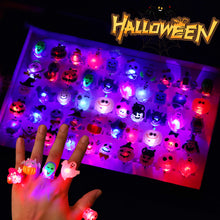 Load image into Gallery viewer, 5Pcs LED Light Halloween Ring Glowing Pumpkin Ghost Skull Rings Kids Gift Halloween Party Decoration for Home Horror Props Supplies