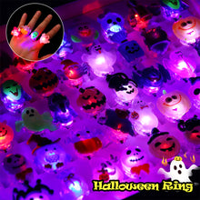Load image into Gallery viewer, 5Pcs LED Light Halloween Ring Glowing Pumpkin Ghost Skull Rings Kids Gift Halloween Party Decoration for Home Horror Props Supplies