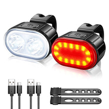 Load image into Gallery viewer, Cycling Bicycle Front Rear Light Set Taillight Headlight Bicycle Lights MTB Waterproof Safety Warning Light LED USB Rechargeable