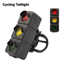 Load image into Gallery viewer, Bicycle Tail Light USB Rechargerable 3 Colors Traffic Light with Seatpost Mountian Bike Road Night Riding Safety Warning Light