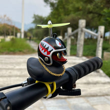Load image into Gallery viewer, Duck Toy with Sticker Silicone Broken Wind Black Duck Propeller with Helmet Ornaments for Car Interior Bike Motor Cycling Decoration