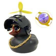 Load image into Gallery viewer, Duck Toy with Sticker Silicone Broken Wind Black Duck Propeller with Helmet Ornaments for Car Interior Bike Motor Cycling Decoration