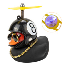 Load image into Gallery viewer, Duck Toy with Sticker Silicone Broken Wind Black Duck Propeller with Helmet Ornaments for Car Interior Bike Motor Cycling Decoration