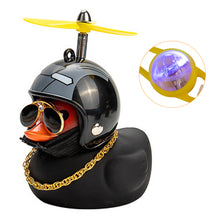 Load image into Gallery viewer, Duck Toy with Sticker Silicone Broken Wind Black Duck Propeller with Helmet Ornaments for Car Interior Bike Motor Cycling Decoration