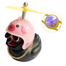 Load image into Gallery viewer, Duck Toy with Sticker Silicone Broken Wind Black Duck Propeller with Helmet Ornaments for Car Interior Bike Motor Cycling Decoration