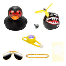 Load image into Gallery viewer, Duck Toy with Sticker Silicone Broken Wind Black Duck Propeller with Helmet Ornaments for Car Interior Bike Motor Cycling Decoration