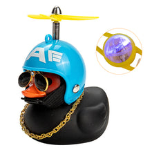 Load image into Gallery viewer, Duck Toy with Sticker Silicone Broken Wind Black Duck Propeller with Helmet Ornaments for Car Interior Bike Motor Cycling Decoration