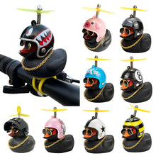 Load image into Gallery viewer, Duck Toy with Sticker Silicone Broken Wind Black Duck Propeller with Helmet Ornaments for Car Interior Bike Motor Cycling Decoration