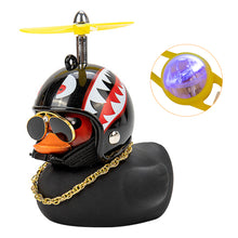 Load image into Gallery viewer, Duck Toy with Sticker Silicone Broken Wind Black Duck Propeller with Helmet Ornaments for Car Interior Bike Motor Cycling Decoration