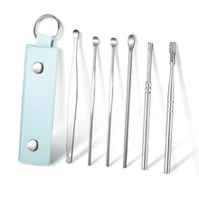 Load image into Gallery viewer, 6pcs/set Portable Keychain Leather Case Stainless Steel Ear Pick Spiral Ear Wax Removal Household Ear Cleaning Tool