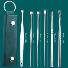 Load image into Gallery viewer, 6pcs/set Portable Keychain Leather Case Stainless Steel Ear Pick Spiral Ear Wax Removal Household Ear Cleaning Tool