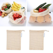 Load image into Gallery viewer, Portable Reusable Grocery Bags Fruit And Vegetable Bags Cotton Mesh Storage Bag Supermarket Shopping Net Tote Bag With Drawstring Kitchen Organizer