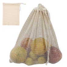 Load image into Gallery viewer, Portable Reusable Grocery Bags Fruit And Vegetable Bags Cotton Mesh Storage Bag Supermarket Shopping Net Tote Bag With Drawstring Kitchen Organizer