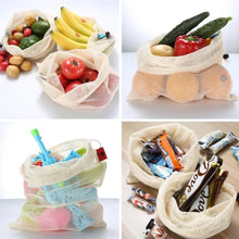 Load image into Gallery viewer, Portable Reusable Grocery Bags Fruit And Vegetable Bags Cotton Mesh Storage Bag Supermarket Shopping Net Tote Bag With Drawstring Kitchen Organizer