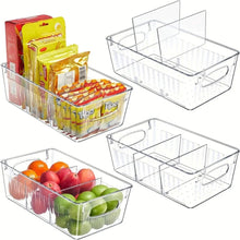 Load image into Gallery viewer, Refrigerator Organizer Bin 4 Grids Clear Food Storage Box Fridge Organizer Bins with Vegetable Fruit Pantry Organization Kitchen Accessories