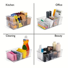Load image into Gallery viewer, Refrigerator Organizer Bin 4 Grids Clear Food Storage Box Fridge Organizer Bins with Vegetable Fruit Pantry Organization Kitchen Accessories