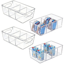 Load image into Gallery viewer, Refrigerator Organizer Bin 4 Grids Clear Food Storage Box Fridge Organizer Bins with Vegetable Fruit Pantry Organization Kitchen Accessories