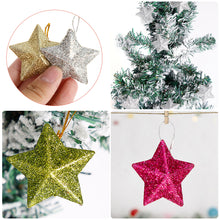 Load image into Gallery viewer, 6PCS Christmas Star Hanging Pendant 3D Gold Powder Plastic Five-pointed Star Xmas Tree Decor for Holiday Wedding Party Home