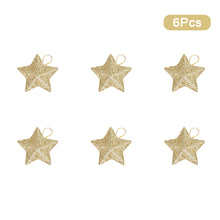 Load image into Gallery viewer, 6PCS Christmas Star Hanging Pendant 3D Gold Powder Plastic Five-pointed Star Xmas Tree Decor for Holiday Wedding Party Home