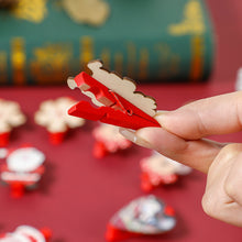Load image into Gallery viewer, 6pcs Creative Christmas Wooden Cartoon Santa Snowman Clip Memo Paper Clips Xmas Decoration for Home Clothespin Craft Photo Clips